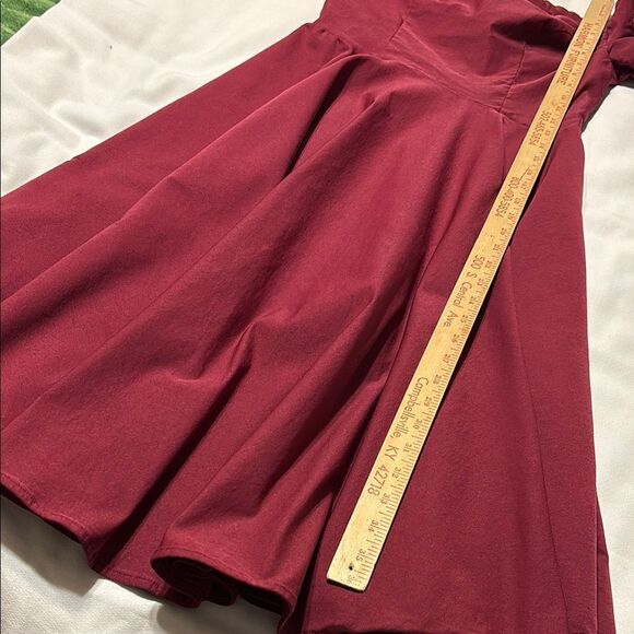 Chic Red A-Line Midi Dress with Sweetheart Scalloped Neckline - Picture 8 of 11